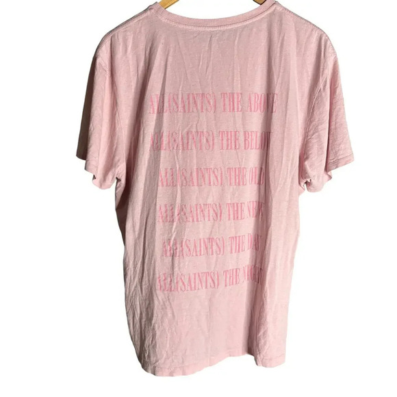 AllSaints Tonal Stamp Short Sleeve Crew T-Shirt Washed Putty / Opal Pink Size S - Picture 6 of 8